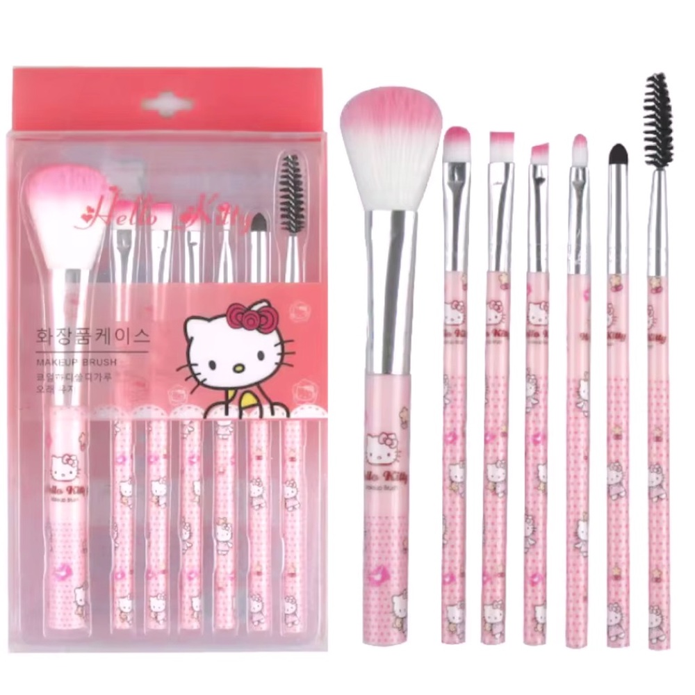 Pink Hello Kitty Sanrio Makeup Brush Set Of 7 Cute Girls Makeup Brushes